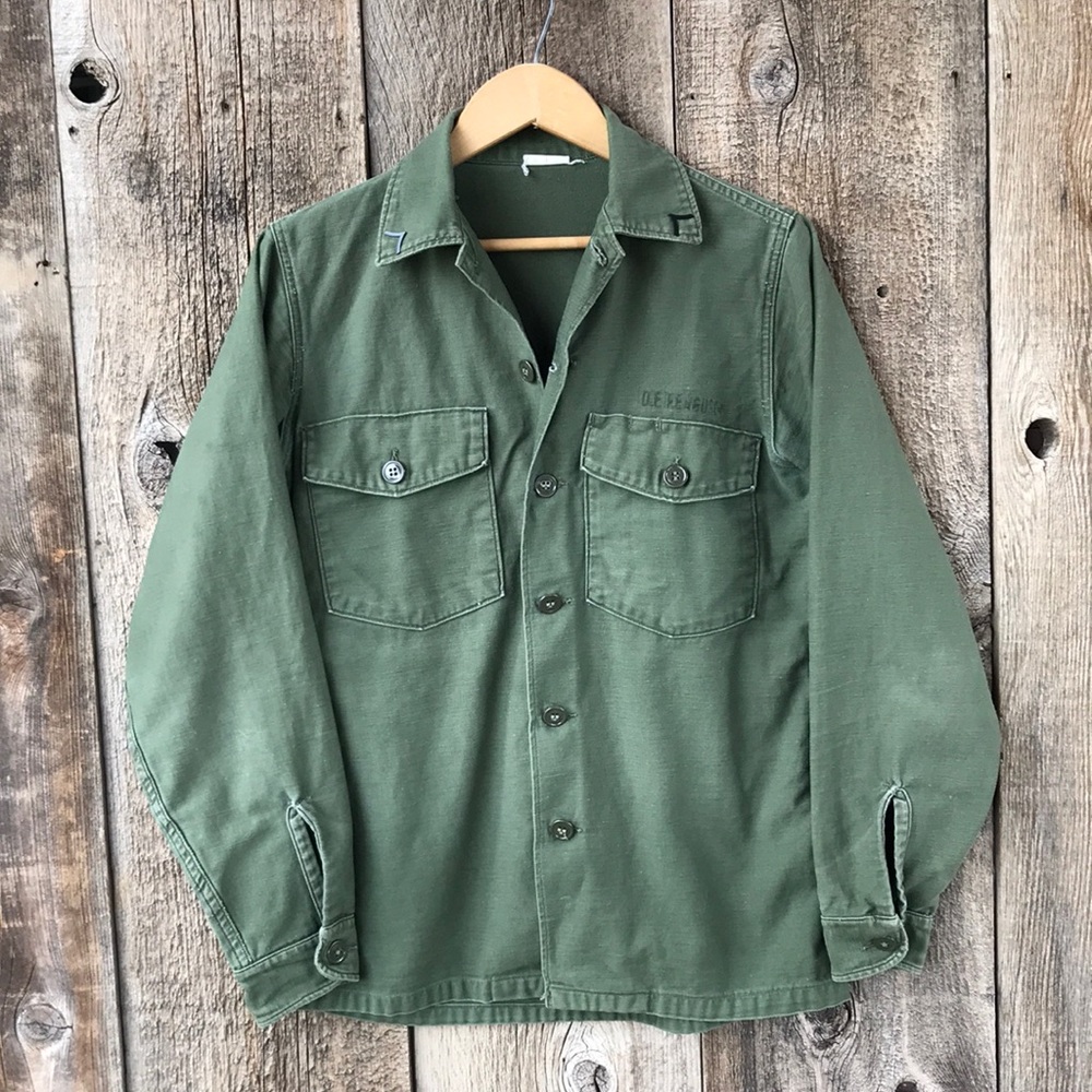 VTG 1965 Military Issue OD Green Men's Shirt 14 1/2x33